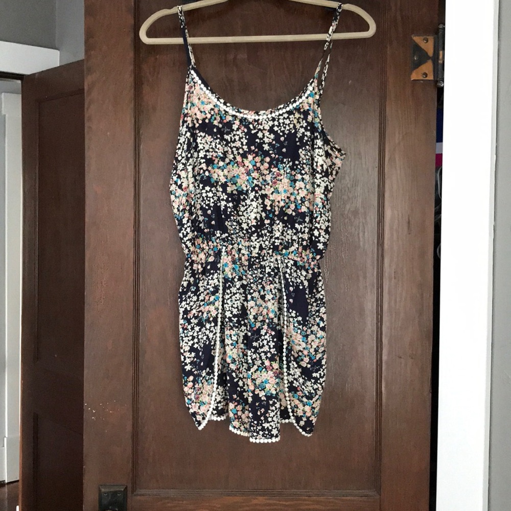 Navy blue floral romper